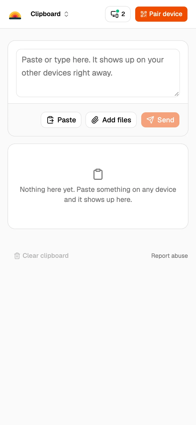 The same clipboard open on a phone after scanning the QR code